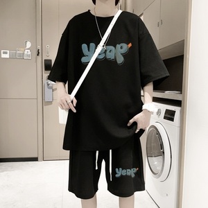 ZT14*P48夏季短袖t恤男士休闲套装ins潮流帅气一套搭配短裤两件套图片