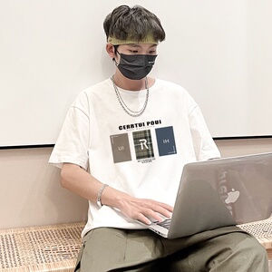 T132*P20夏季短袖T恤男圆领纯棉上衣港风ins潮牌宽松大码半袖体恤图片