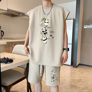 ZB02*P48 风华夫格短袖t恤男夏季休闲套装男潮牌五分短裤两件套图片