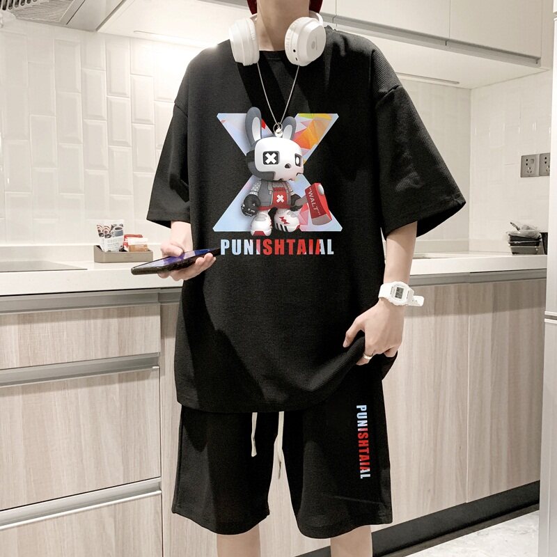 ZT24*P48短袖短裤套装男夏季潮牌宽松两件套t恤一套搭配帅气衣服,男装休闲套装,星座414A-2（原B215-2）