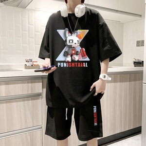 ZT24*P48 短袖短裤套装男夏季潮牌宽松两件套t恤一套搭配帅气衣服图片