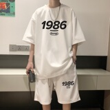 ZT19*P48美式华夫格套装男夏季潮牌T恤短袖ins港风宽松运动两件套，男装休闲套装，星座414A-2（原B215-2）