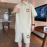 ZL01*P58华夫格短袖短裤套装男夏季翻领t恤宽松潮流polo衫两件套，男装休闲套装，星座414A-2（原B215-2）