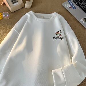 W1016*P28美式vintag卫衣男女秋季宽松华夫格情侣上衣潮牌ins外套图片