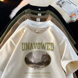 TF30*P26美式高街麂皮绒T恤短袖男女夏季港风潮牌ins宽松情侣体恤，男装T恤，星座414A-2（原B215-2）