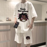 ZT30*P48短袖短裤套装男夏季美式嘻哈华夫格t恤一套搭配帅气衣服，男装休闲套装，星座414A-2（原B215-2）