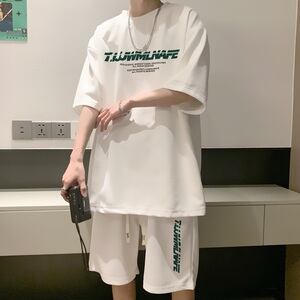 ZT11*P48 美式华夫格套装男夏季潮牌短袖ins情侣装宽松运动两件套图片