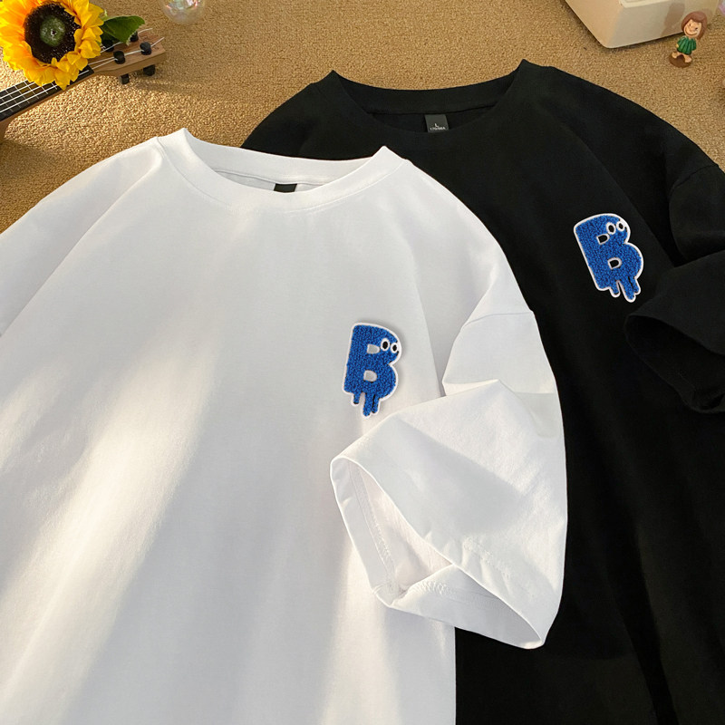 677*P25美式刺绣短袖t恤男夏季潮流高街痞帅体恤宽松百搭半袖衣服,男装T恤,星座414A-2（原B215-2）