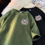 TF39*P28美式麂皮绒刺绣T恤短袖男女夏季港风潮牌ins宽松大码体恤，男装T恤，星座414A-2（原B215-2）