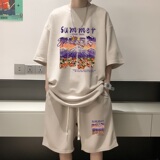 ZT34*P48潮短袖短裤套装男女夏季两件套t恤一套搭配帅气衣服，男装休闲套装，星座414A-2（原B215-2）