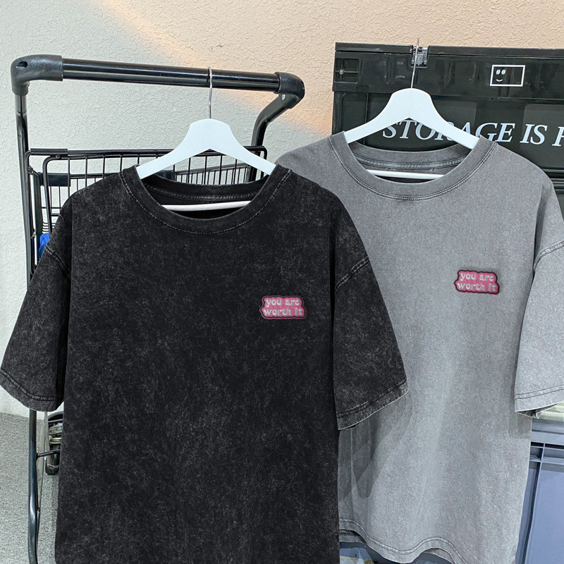 TQ24*P28美式短袖t恤男士夏季复古水洗做旧潮牌半袖痞帅小众上衣,男装T恤,星座414A-2（原B215-2）