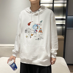7005*P45港风ins秋季连帽卫衣男纯棉宽松上衣服潮牌白色休闲外套,铃铛饰品搭配衣服图片
