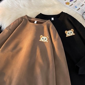 JQ06*P38美式vintag卫衣男春秋季宽松麂皮绒圆领上衣潮牌ins外套图片