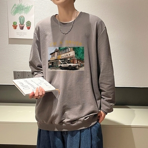 6005*P35秋季新款卫衣男港风ins潮牌宽松圆领纯棉长袖T恤薄款外套图片