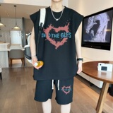ZB03*P48美式华夫格短袖t恤男夏季休闲套装男潮牌五分短裤两件套，男装休闲套装，星座414A-2（原B215-2）