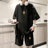 ZT61*P48华夫格短裤男女夏季潮牌ins港风宽松休闲五分裤运动套装，男装休闲套装，星座414A-2（原B215-2）