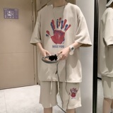 ZT40*P48夏季华夫格套装男士短袖T恤休闲短裤青少年宽松运动搭配，男装休闲套装，星座414A-2（原B215-2）