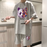 ZT20*P48美式华夫格套装男夏季潮牌T恤短袖ins港风情侣休闲两件套，男装休闲套装，星座414A-2（原B215-2）