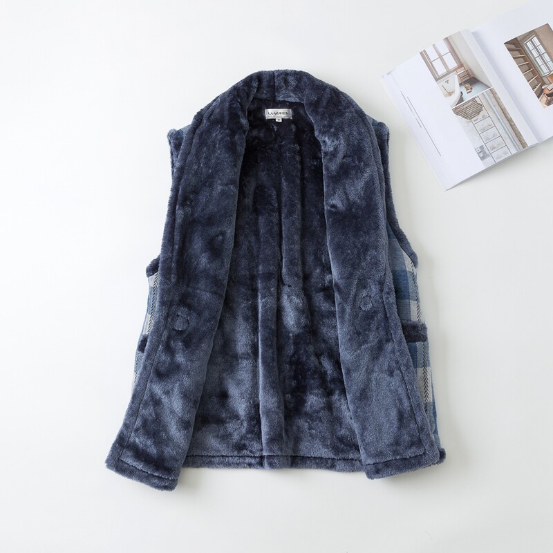 중노년 남성을 위한 일본식 반감기 면 재킷 두껍고 벨벳 따뜻한 누빔 조끼 아버지께 선물하는 조끼 조끼 어깨와 목 보호대