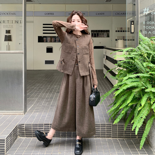 美拉德秋冬显瘦马甲三件套女