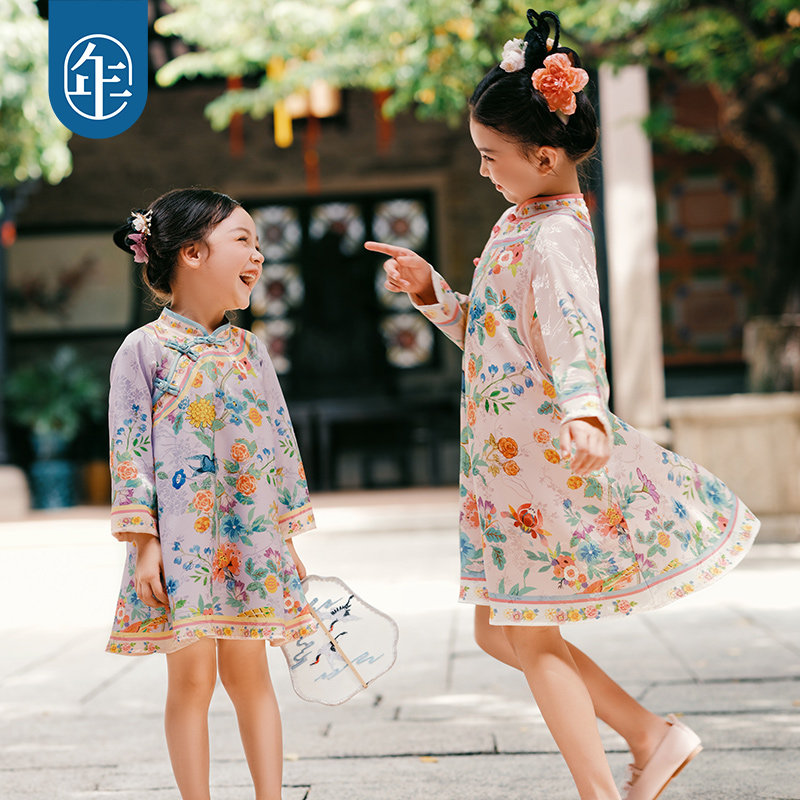 年衣童装女童改良旗袍连衣裙秋季新款儿童演出服甜美新中式连衣裙