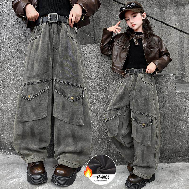 女童加绒裤子秋冬加厚一体绒儿童阔腿美式牛仔工装裤大童冬季保暖,童装/婴儿装/亲子装,裤子,淘宝优惠券,粉丝福利购,淘宝优惠卷