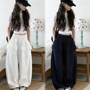 大童防蚊速干裤 女童超好看屁帘弯刀裤 花边阔腿裤 网红爆款 子薄 夏季