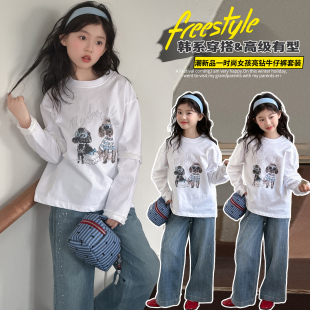 女童韩式卡通印花长袖T恤裙春秋薄款2026超火儿童裙子大童连衣裙