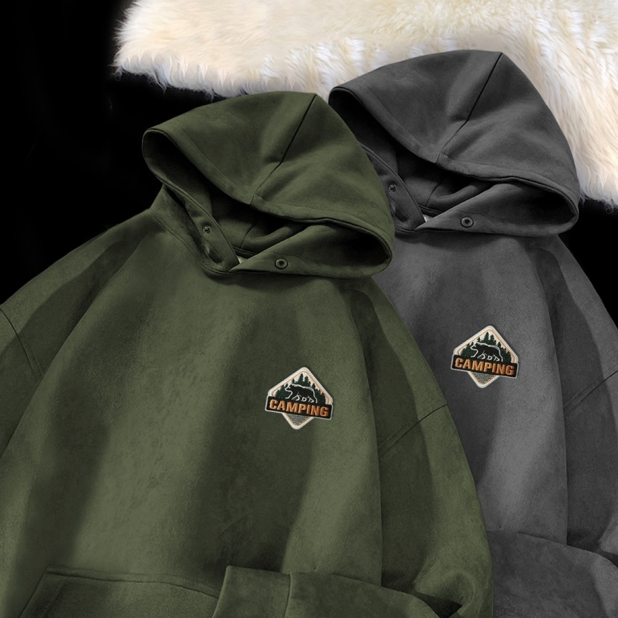 麂皮绒卫衣男士春秋季潮牌痞帅美式宽松休闲连帽外套GM004P50，女装短外套，星座414A-3（原B215-3）