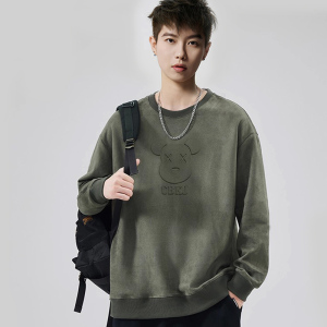 380克麂皮绒卫衣钢印标圆领长袖卫衣潮新款宽松男 GW601 P40 控58图片