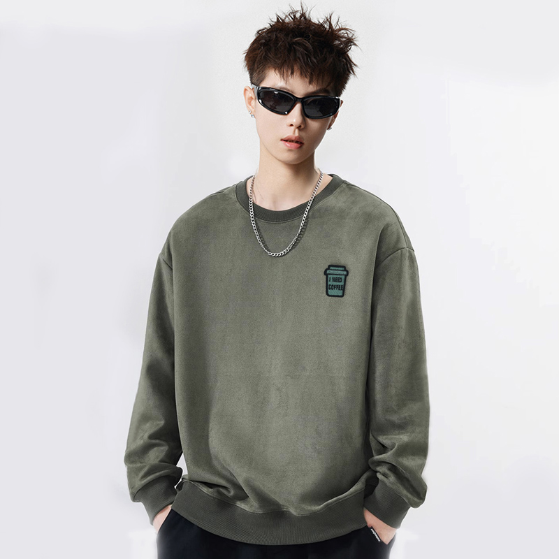 380克麂皮绒卫衣钢印标圆领长袖卫衣潮新款宽松男GW043P35控58，男装卫衣，星座414A-3（原B215-3）