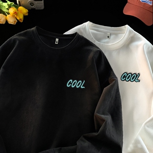 复古重磅刺绣卫衣男秋冬麂皮绒长袖上衣T恤男款 GW206 P35 控50图片
