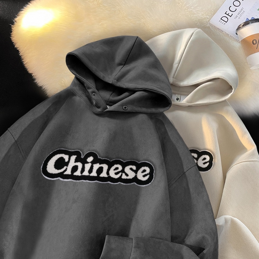 连帽卫衣男女2025新款麂皮绒美式复古洋气宽松上衣GM304P55，男装卫衣，星座414A-3（原B215-3）