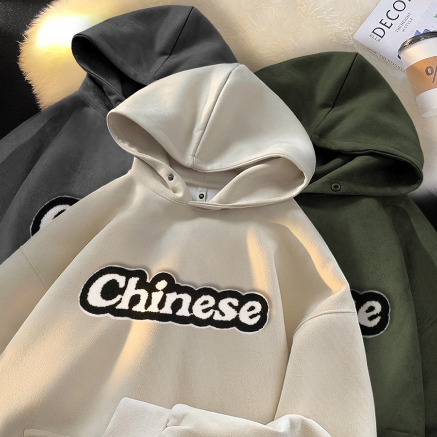 连帽卫衣男女2025新款麂皮绒美式复古洋气宽松上衣GM304P55，男装卫衣，星座414A-3（原B215-3）