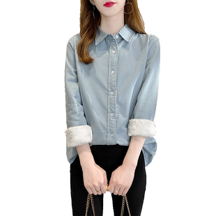 加绒衬衫女2025秋冬新款休闲时尚加厚保暖加棉内搭一体绒打底上衣