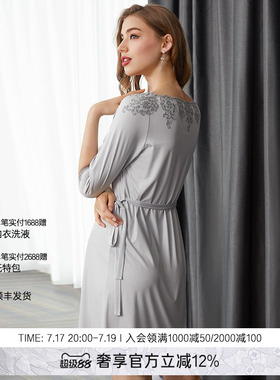 LACLOVER兰卡文Lovestory七分袖莫代尔纤维中长睡裙LC44SC1