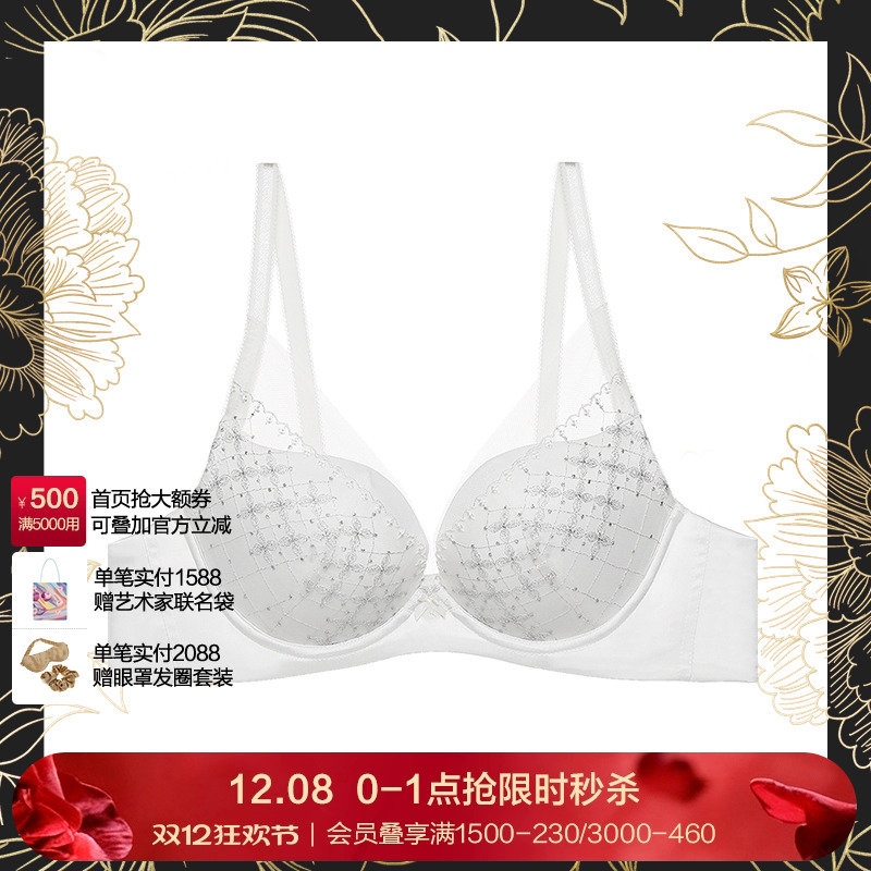 LaClover刺绣网纱小胸显大文胸