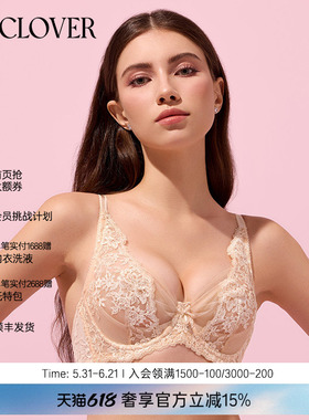 LACLOVER性感蕾丝网纱薄杯文胸大胸显小女内衣挚爱洛可可LC13RG1
