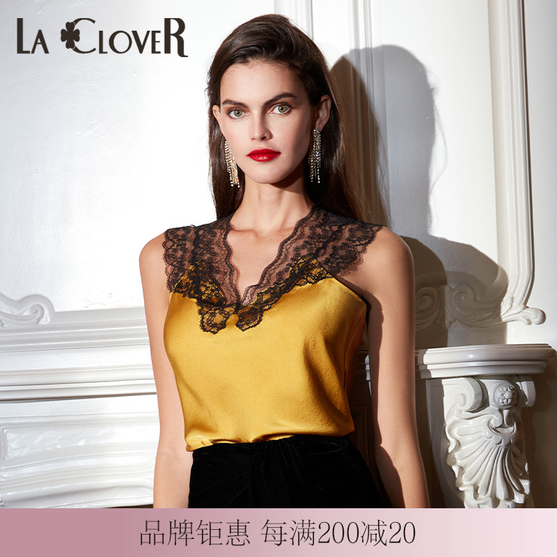 LACLOVER兰卡文桑蚕丝宽肩上衣真丝美背内衣LC72QN1