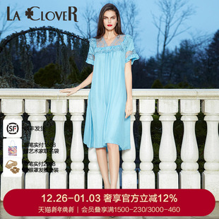 LACLOVER兰卡文醇享时光系列高端蕾丝V领拼接睡裙LC44PT1