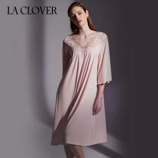兰卡文挚爱女神系列九分袖 莫代尔中长睡裙LC44XS2
