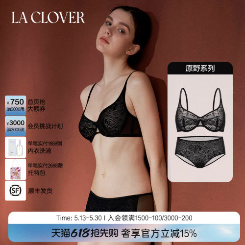 LACLOVER兰卡文原野系列性感剔透网眼蕾丝文胸套装
