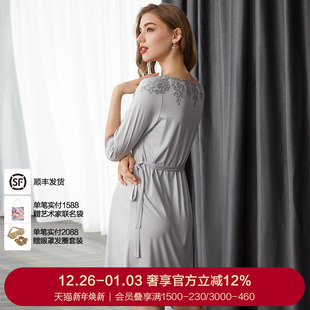 LACLOVER兰卡文Lovestory七分袖 莫代尔纤维中长睡裙LC44SC1