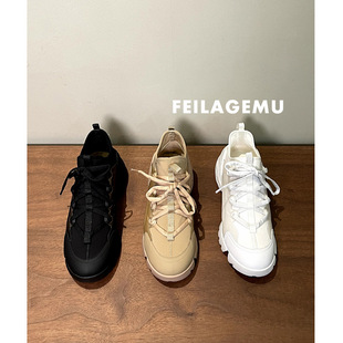 鼎版本经典d家千娇老爹鞋女2025春秋系带真皮圆头厚底增高运动鞋