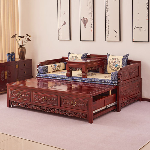 推拉两用罗汉床新中式实木沙发