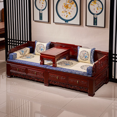 新中式榆木小户型复古罗汉床沙发