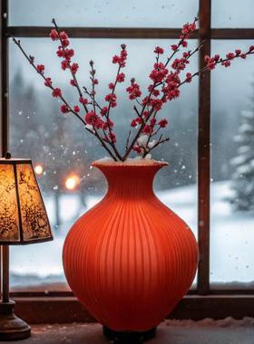 新年红色花瓶 客厅插花 摆件创意花器传统喜庆乔迁简约高级感艺术