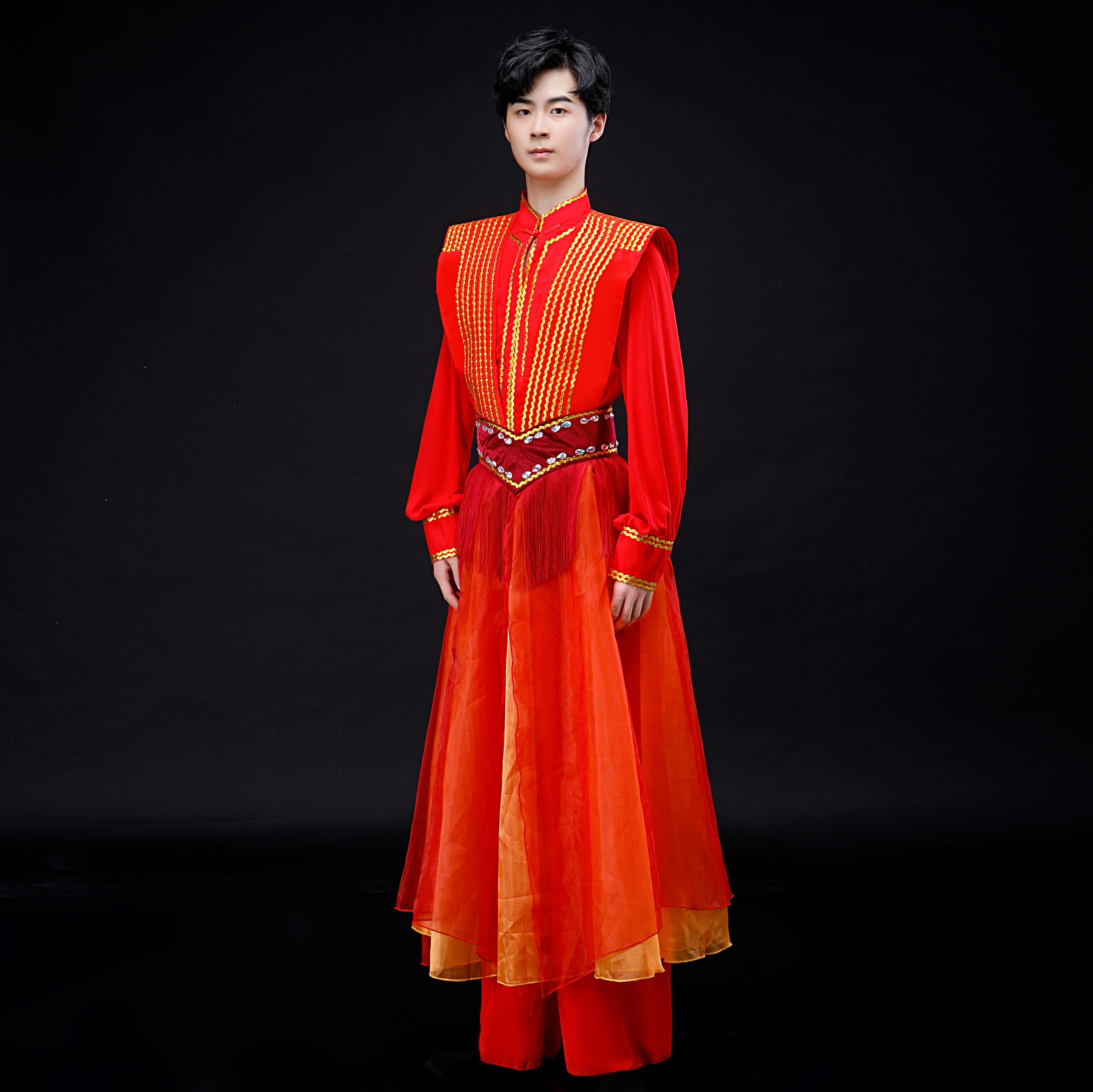 红色喜庆我和我的祖国同款开场舞打鼓服伴舞演出服出租定制