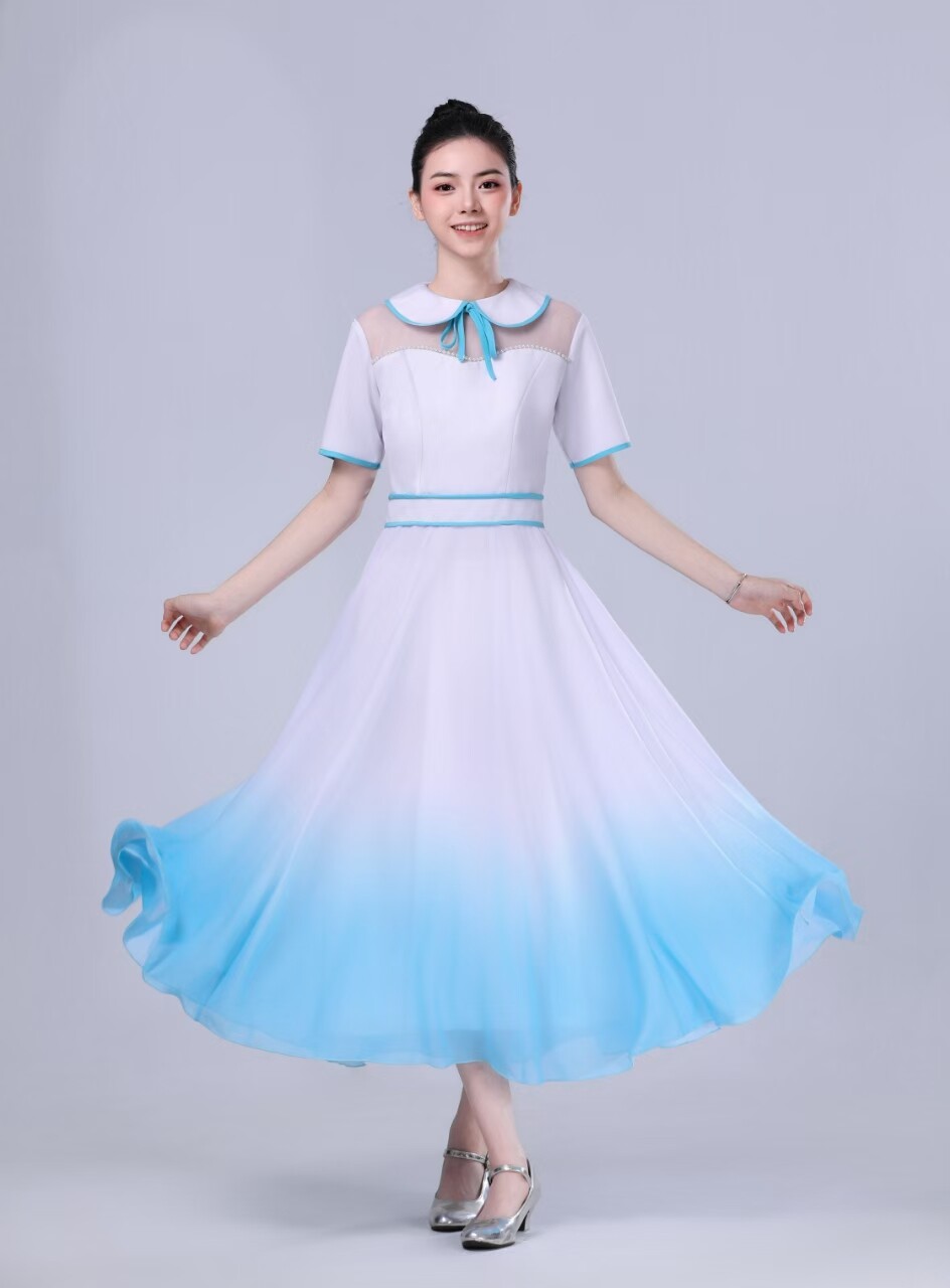 豆蔻年华女款合唱服高中学生朗诵礼仪服装娃娃领连衣裙定制出租