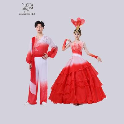 花开盛世开场舞大摆裙玫红